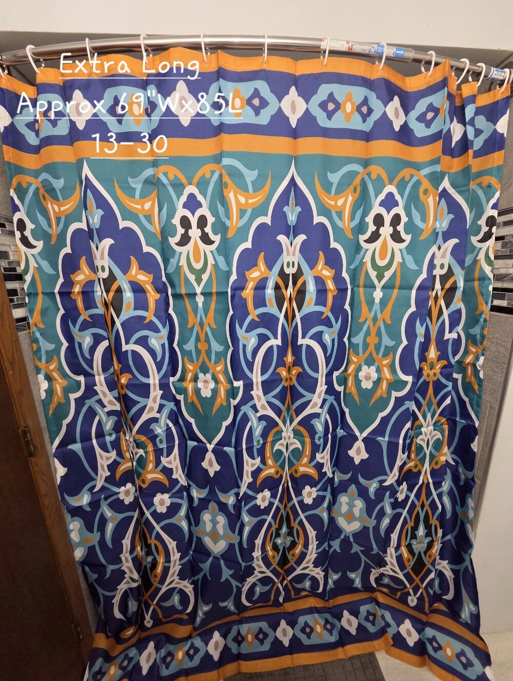 Nwot, Blue & Teal Patterned Extra-Long Shower Curtain